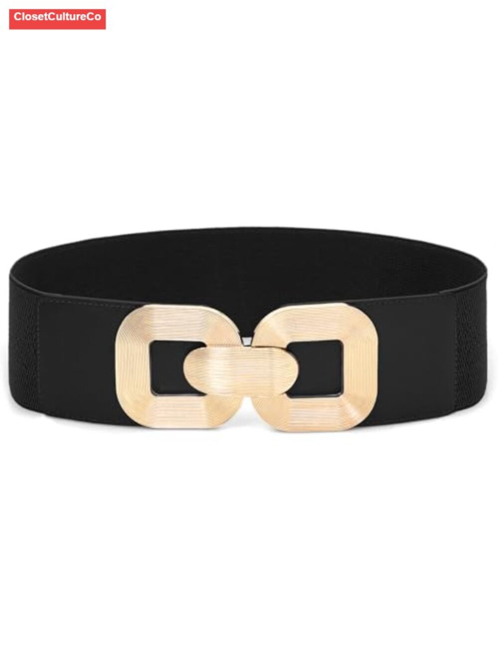 Wide Elastic Waist Belt for Dresses with Gold Buckle Stretchy Belt